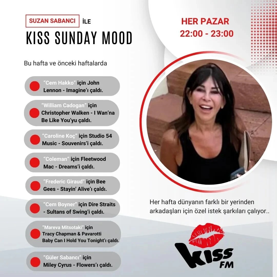 Suzan Sabancı'dan Kiss FM'de her Pazar istek parçalar