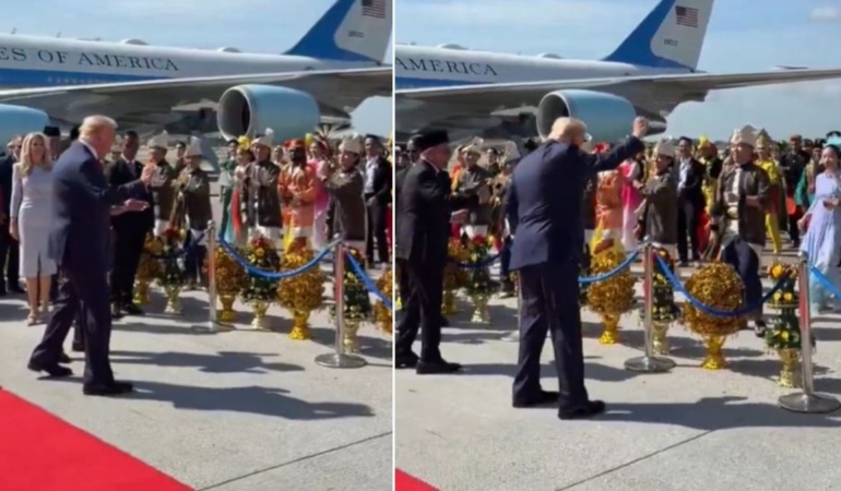 Trump uçaktan iner inmez dans etmeye başladı! O anlar sosyal medyayı yıktı