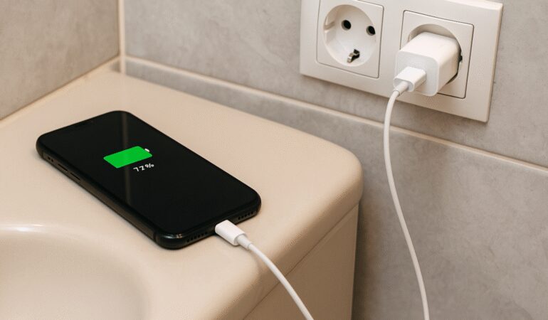 Banyodan sonra şarjdaki telefona dokundu, kurtarılamadı