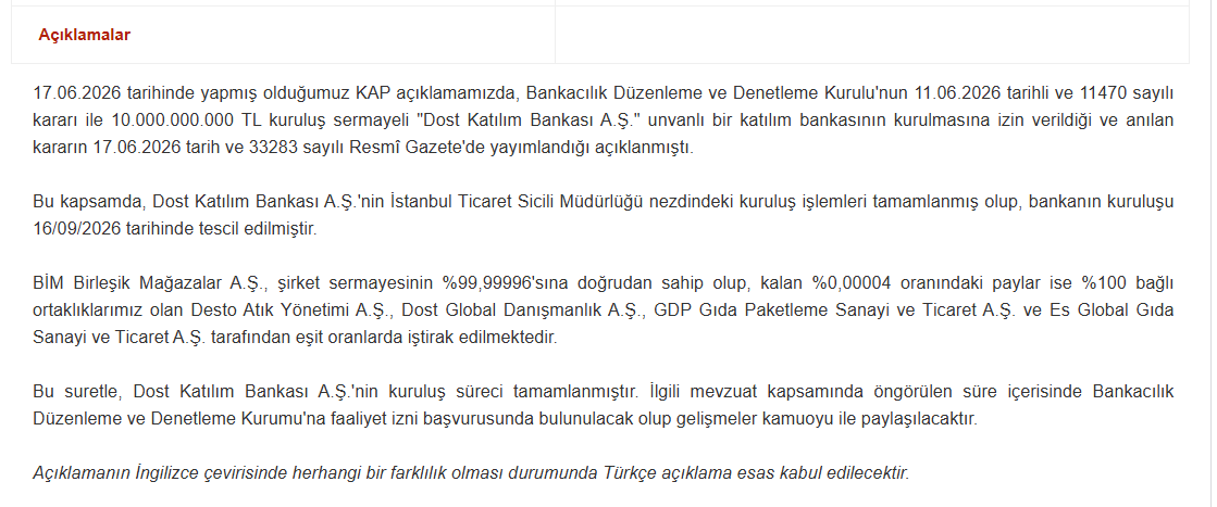 Kısa süre içinde BDDK’ya faaliyet izni başvurusu yapılacak